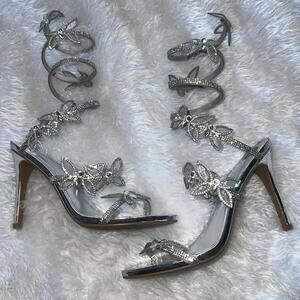Silver crystal rhinestone stiletto heels